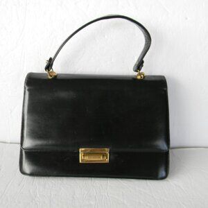 SUSAN GAIL 1950'S VINTAGE BLACK LEATHER TOP HANDLE BAG